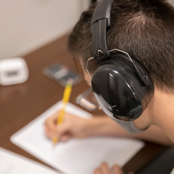 Student taking test with extra time accommodation from the Disability Center.