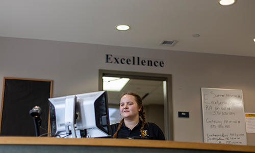 Student worker in residence hall.