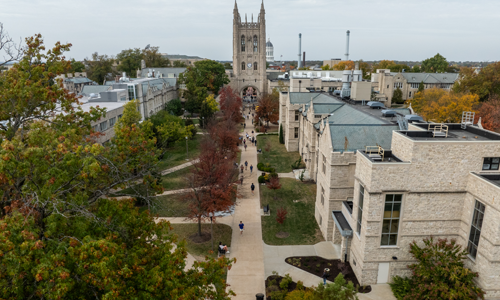 Students walking on campus.