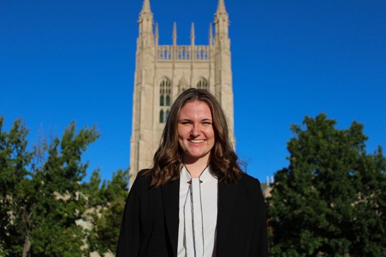 Mizzou student Maggie Funston stands in front of Memorial Union.