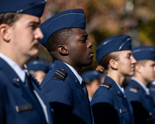 Students in military uniform.