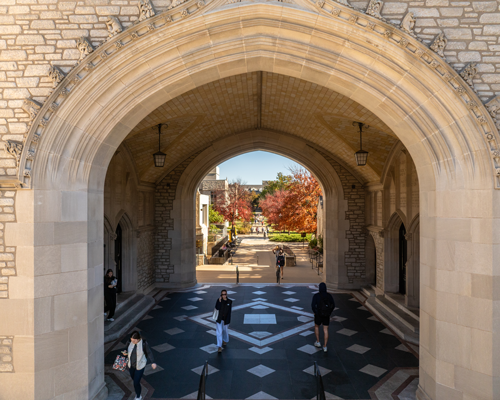 Students walking on campus.