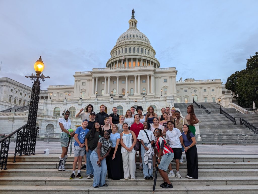 TRiO Student Support Services' students and Community Engaged Learning Students in front of the U.S. Capitol building in Washington D.C.