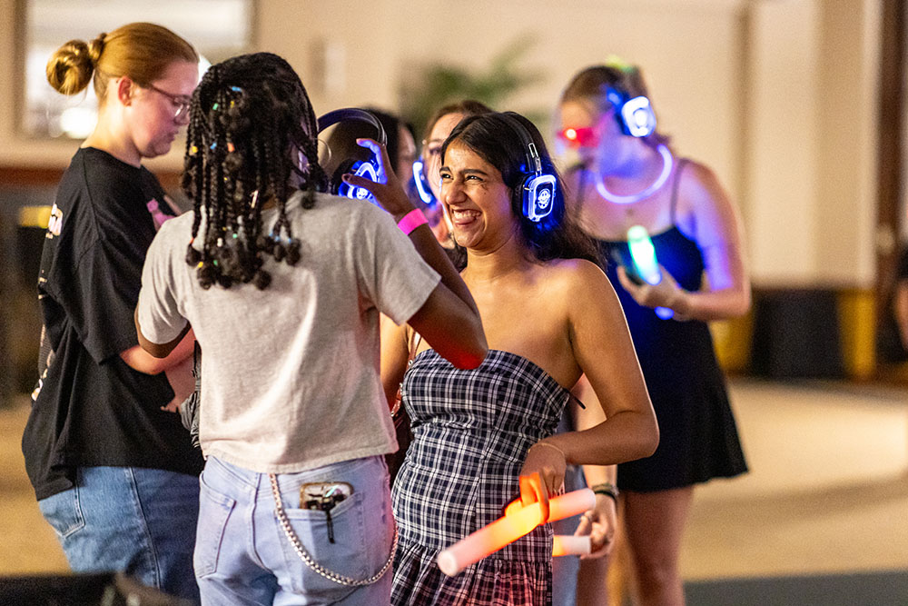 Students participating in the Silent Disco.